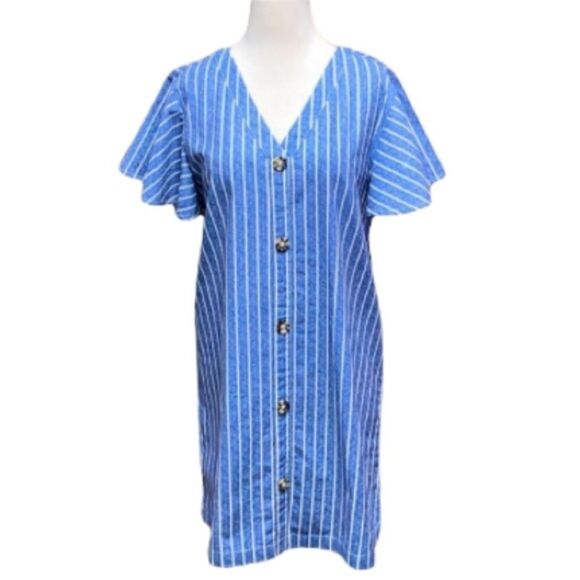 Mud Pie Eva Button Front Stripe Blue Dress - Picture 1 of 8